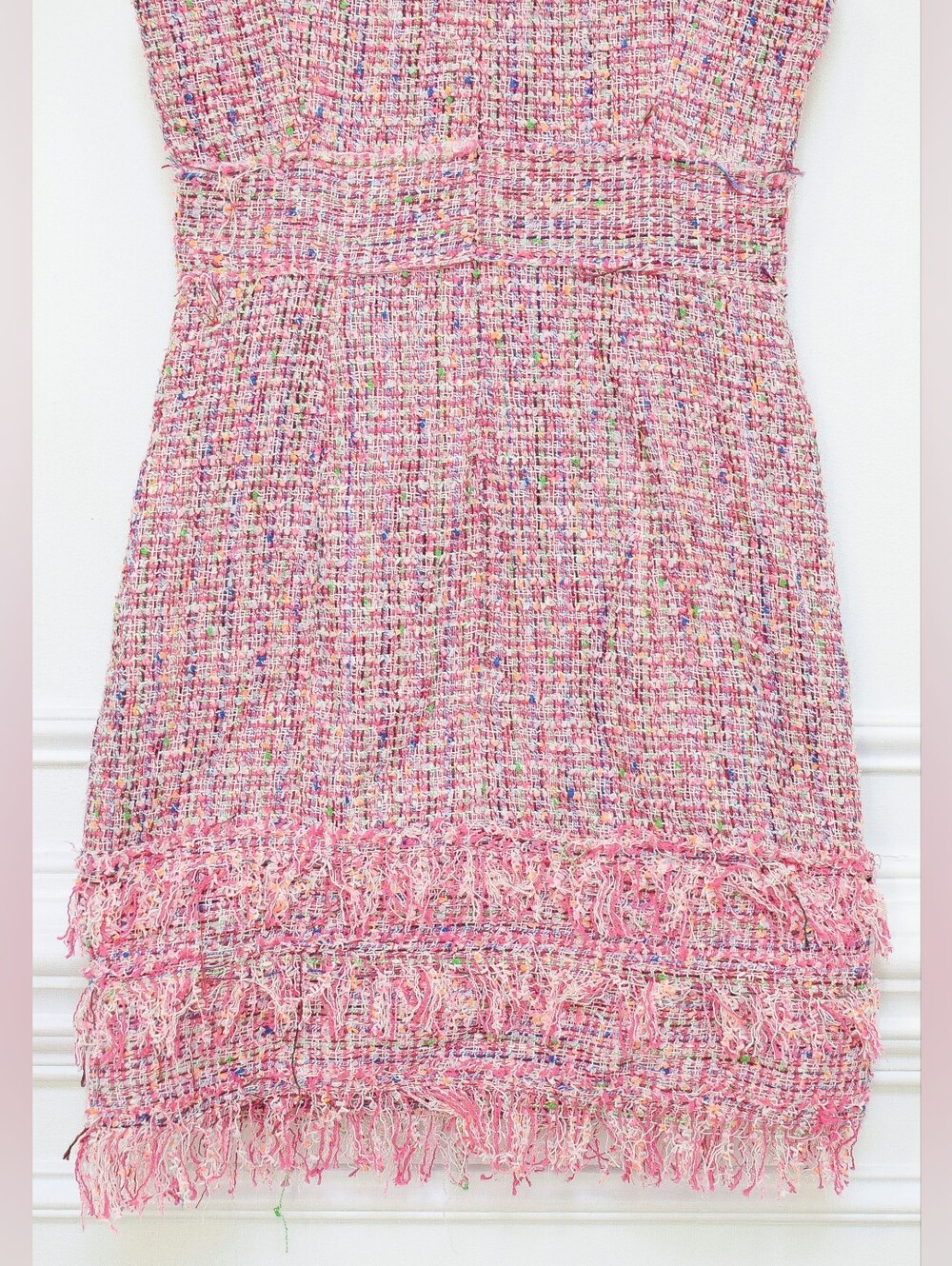 NWT Milly Gabby Fringe Tweed Dress Pink Size 0 Sheath Knee Length Preppy Retro - Picture 8 of 10
